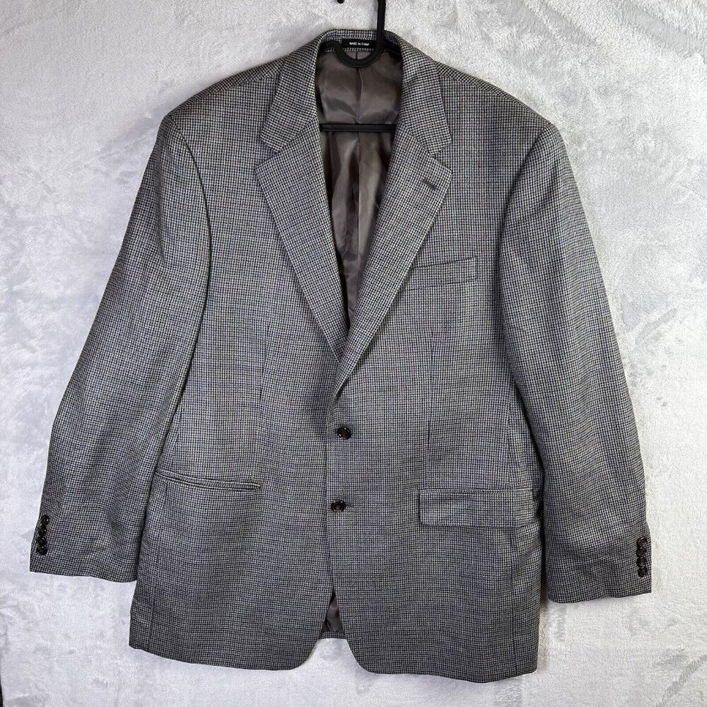 Ralph Lauren Silk Wool Blazer Men's 44L Gray Houndstooth‎ Blazer Jacket Business